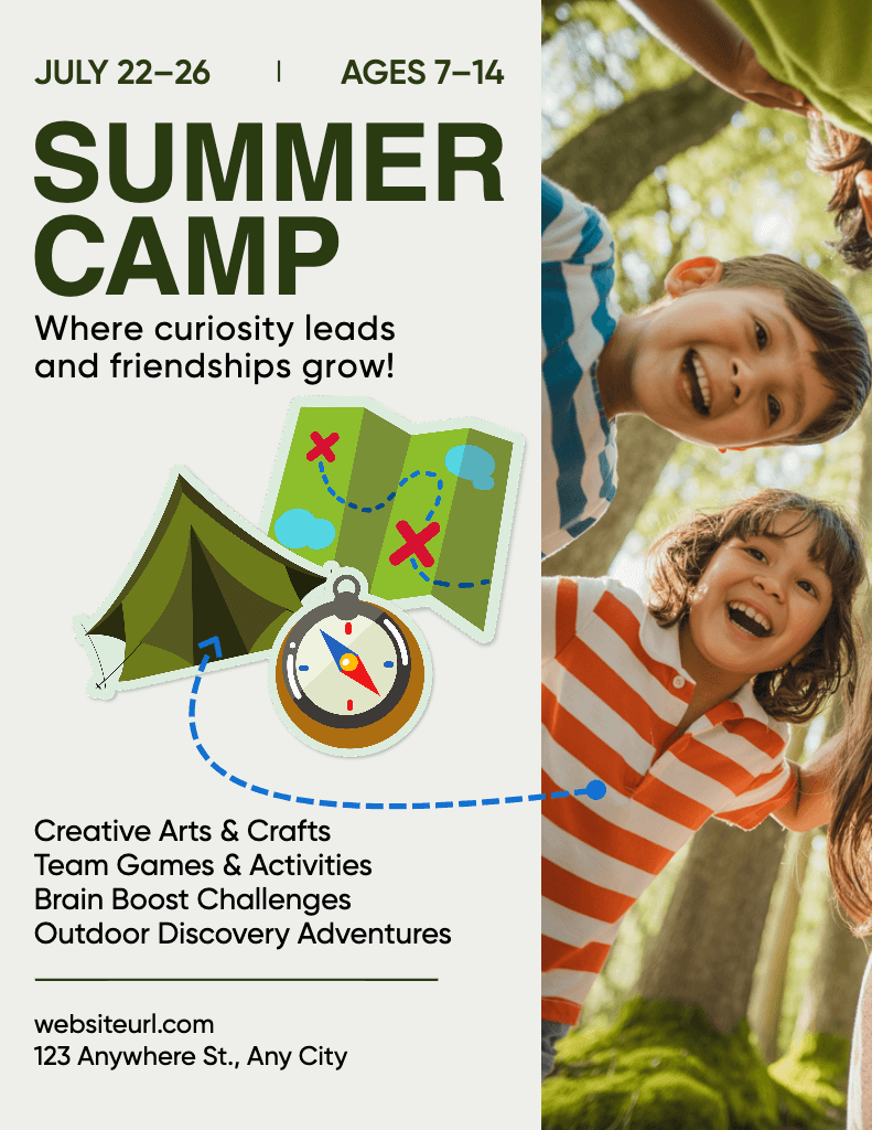 Green Summer Camp Flyer for Kids Adventure