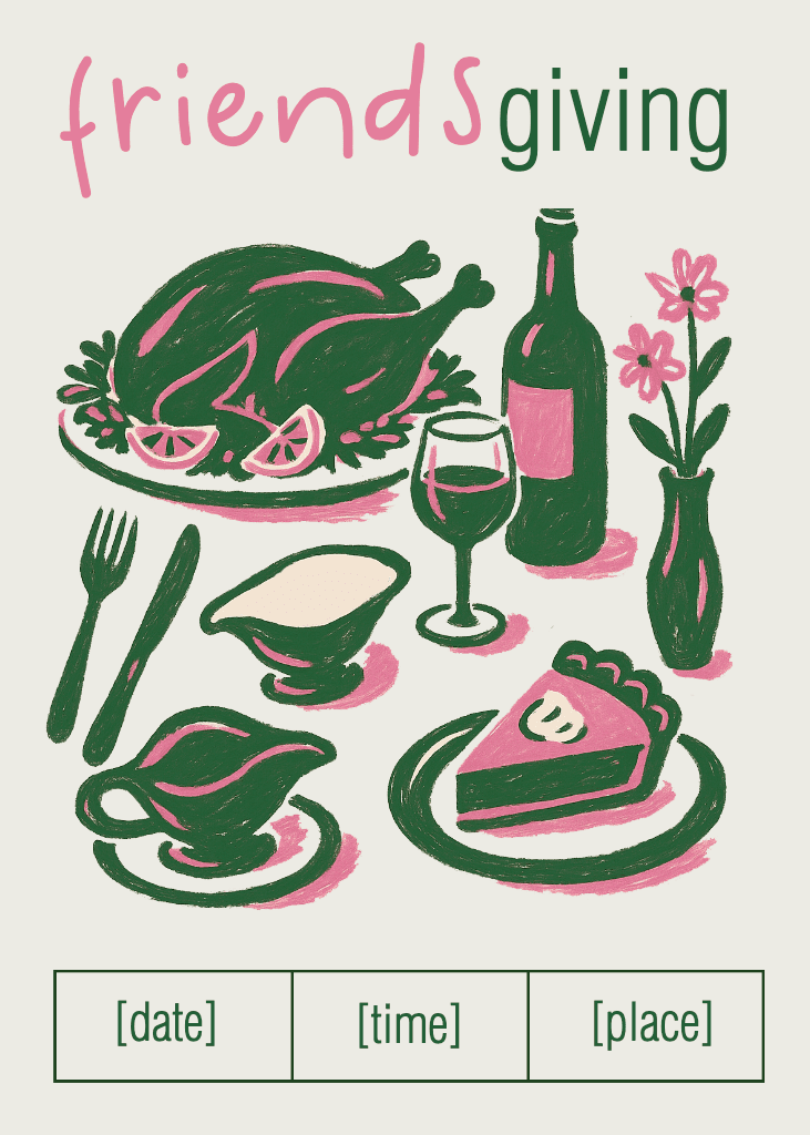 Charming Friendsgiving Invitation with Pink Accents