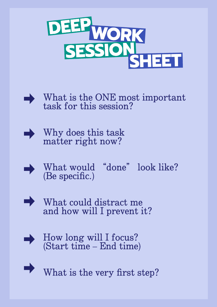 Blue A4 Template for Deep Work Session Planning