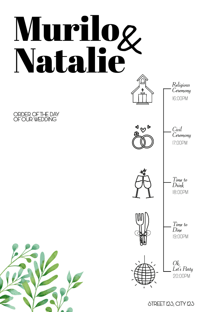 Elegant A4 Wedding Day Schedule Template
