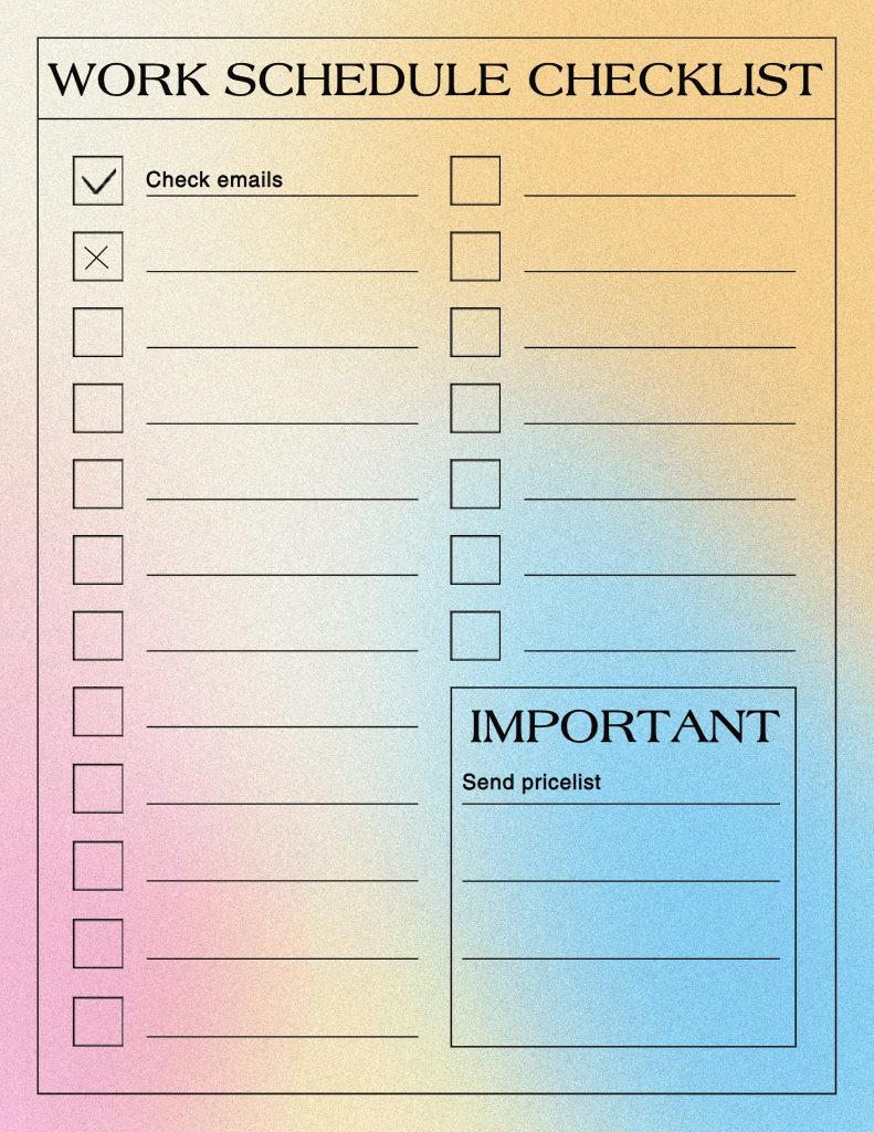 Elegant Peach-Toned Work Schedule Checklist Template