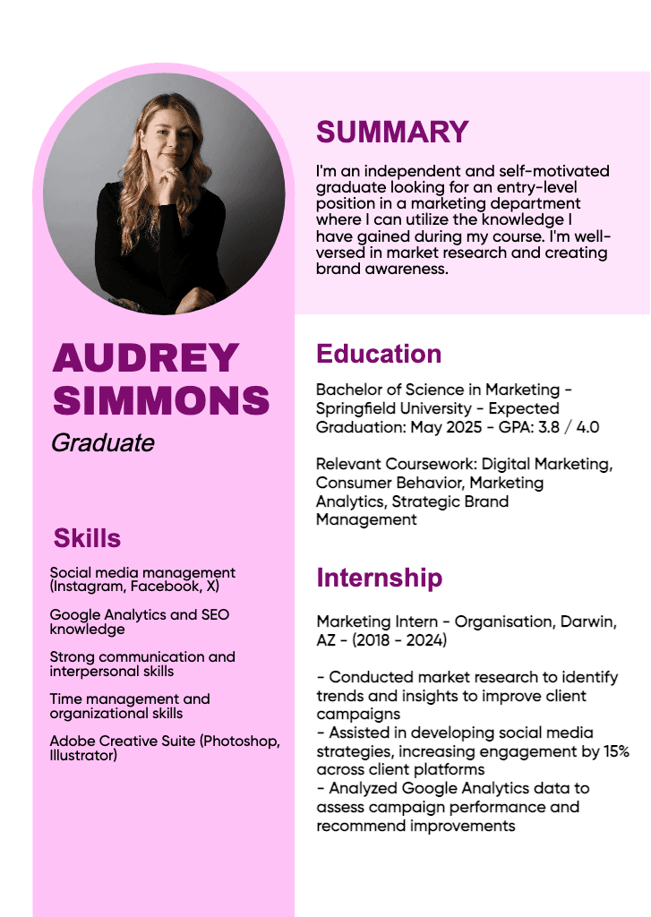 Modern Graduate Resume with Purple Highlights