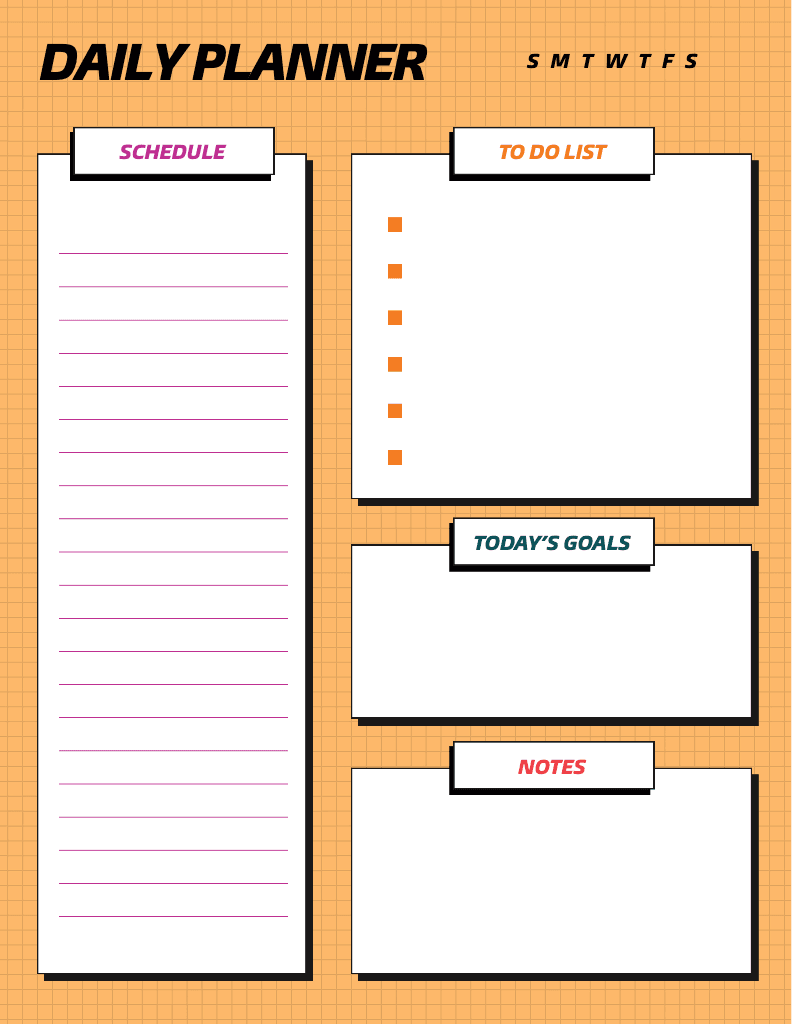 Sleek Orange Grid Daily Planner Template