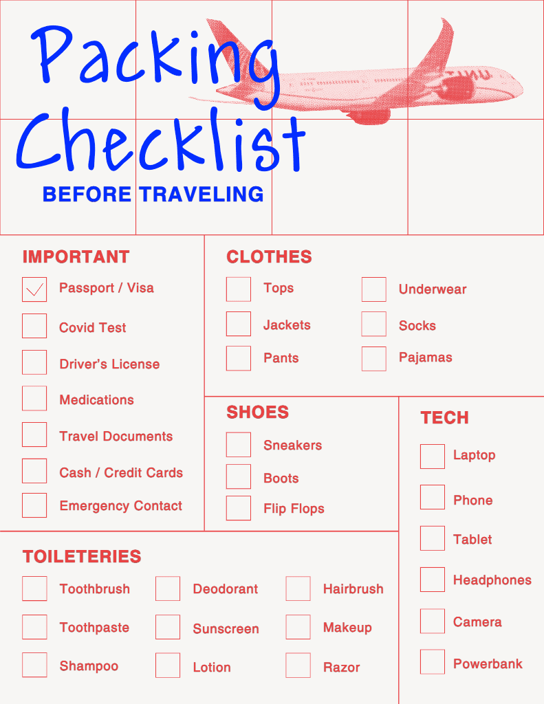 Travel Ready Red and Blue Checklist Poster