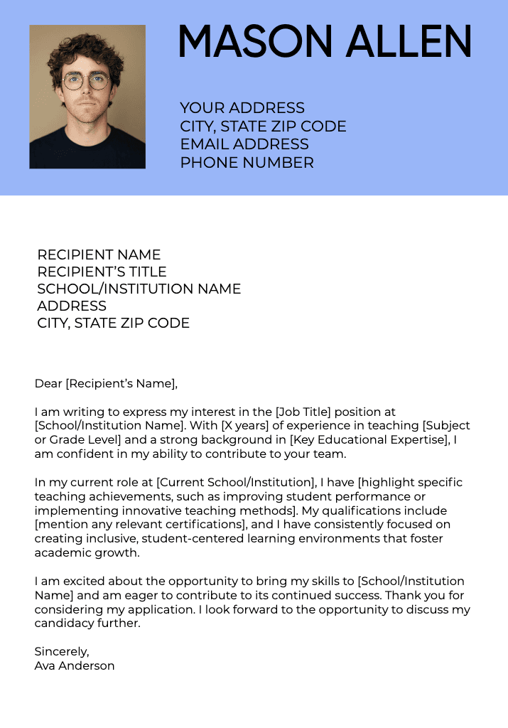 Professional Blue Cover Letter Template Design