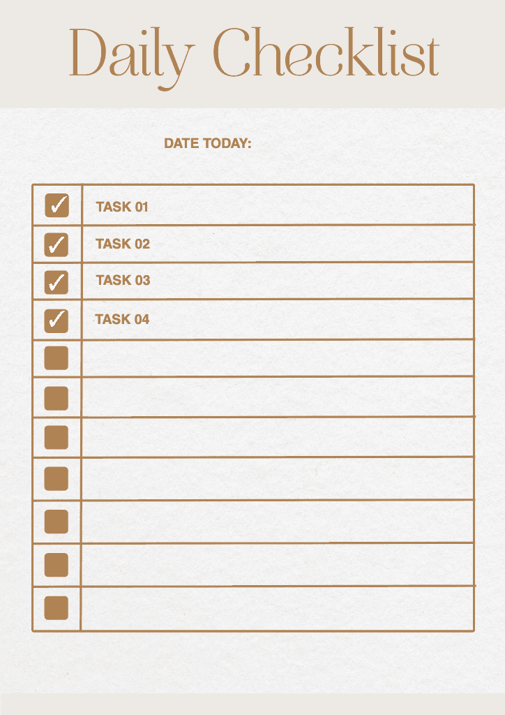 Elegant Beige Daily Checklist A4 Template