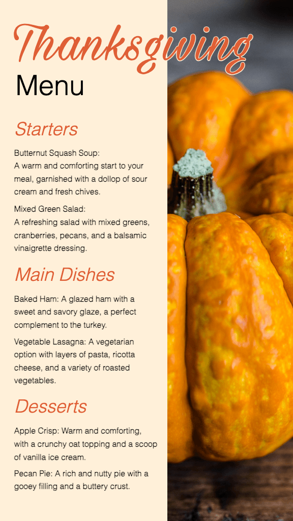Autumn Orange Thanksgiving Menu Poster