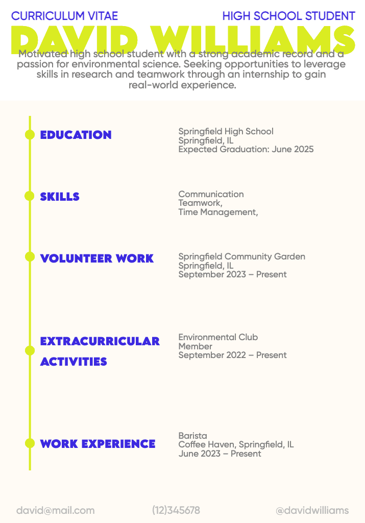 Vibrant Yellow High School Resume Template