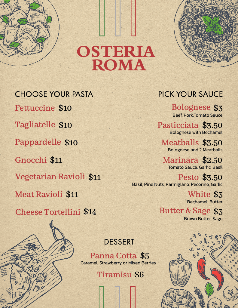 Osteria Roma Menu Poster with Beige Accent