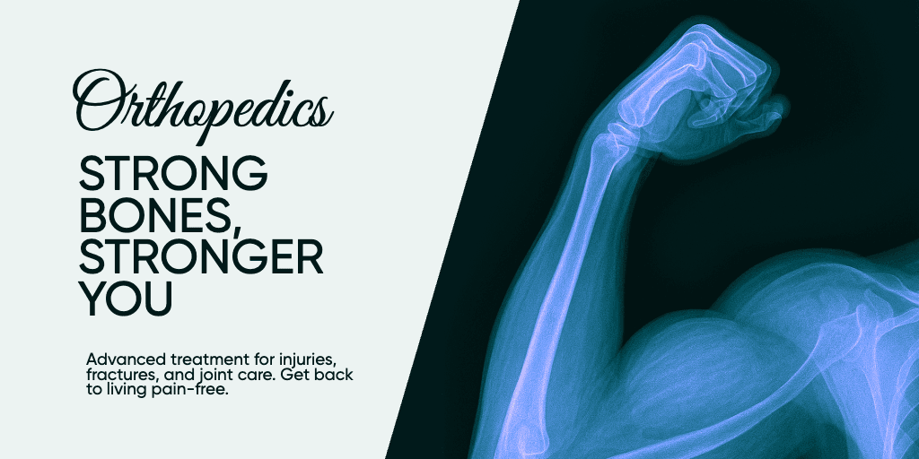 Orthopedic Banner Featuring Strong Blue Arm Design