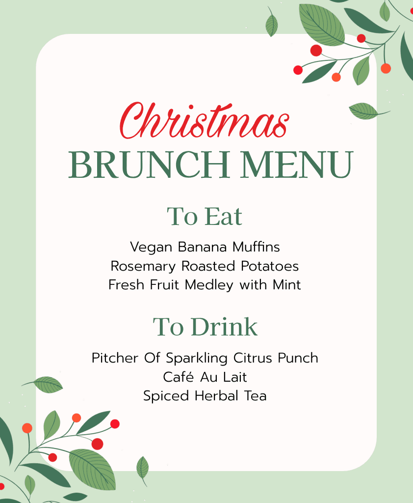 Charming Green Christmas Brunch Menu Template