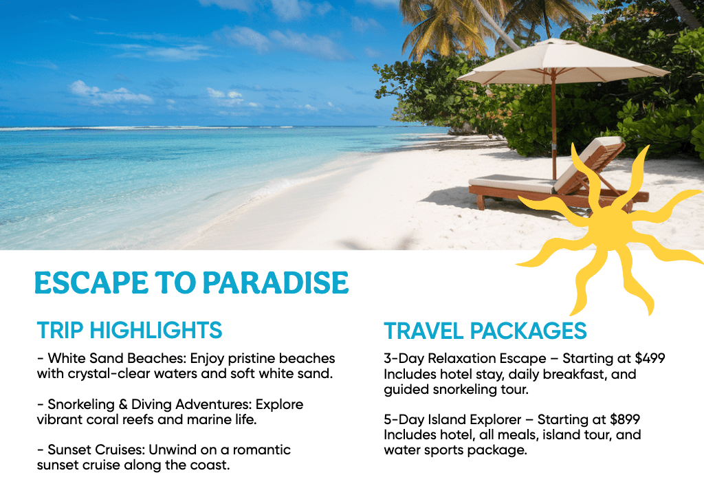 Tropical Beach Getaway Brochure with Blue