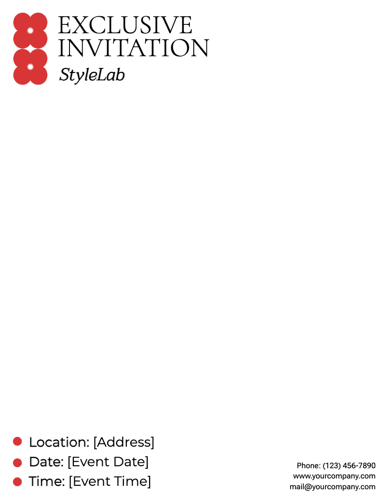Elegant Red and White Invitation Letterhead