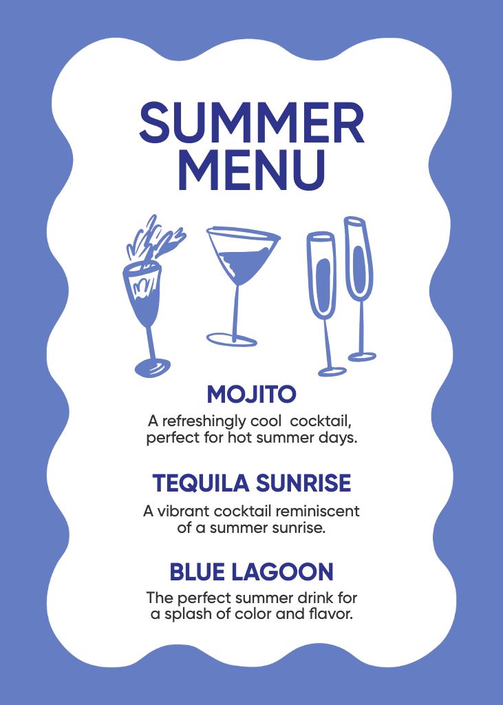Vibrant Blue Summer Menu Poster Design