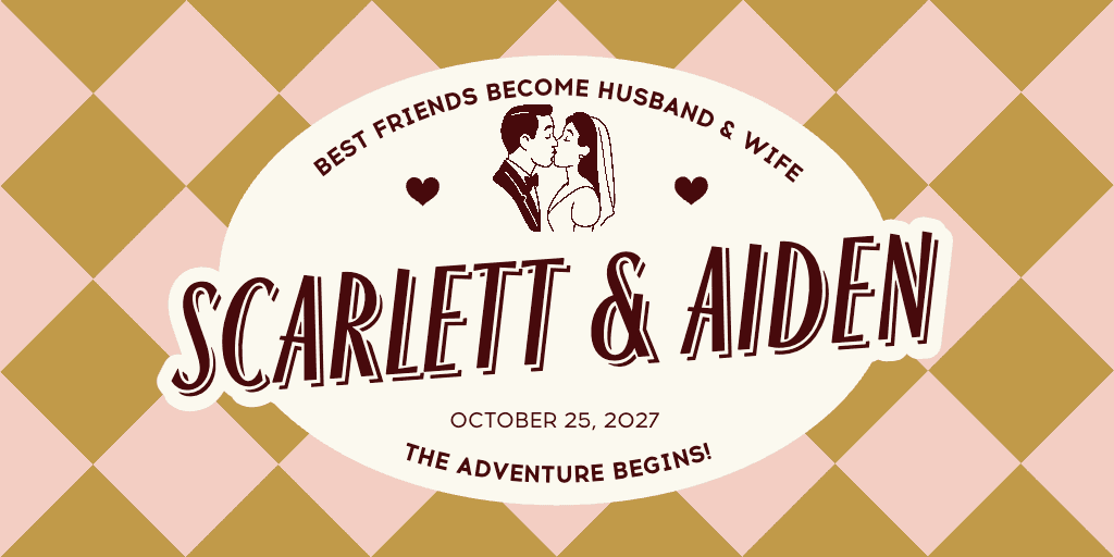 Wedding Announcement Banner with Brown and Pink Elegance